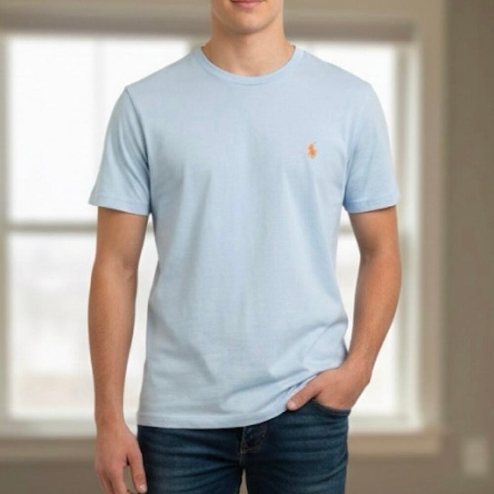 Polo by Ralph Lauren Light Blue Tee with Orange Trim - youth large